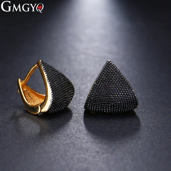 GMGYQ Luxury Aretes De Клип Para Mujer триъгълни черни геометрични ушни маншет за жени, бижута и аксесоари