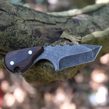GODFUR Mini Fixed Knife Wood Handle Stone Wash Black Outdoor Diving Camping Hunting Tools SurviveTactical преносими плодови ножове