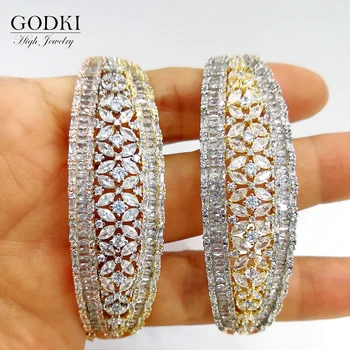 GODKI 2020 Luxury 3 Rows Flowers African BOLD Гривна For Women Wedding Full Cubic Цирконий Crystal Dubai Bracelet Party Jewelry