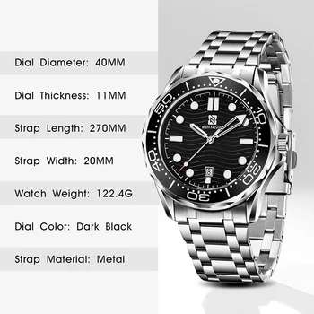 Gorben луксозни мъжки сребрист кварцов часовник от неръждаема стомана бизнес дата на черен циферблат на часовник Мъжки водоустойчив часовник QW008