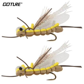 Goture Fly Fishing стръв пяна насекомо Topwater Popper повърхността на сухи мухи За риболов на пъстърва с горчица на една кука 6# 2 бр./лот