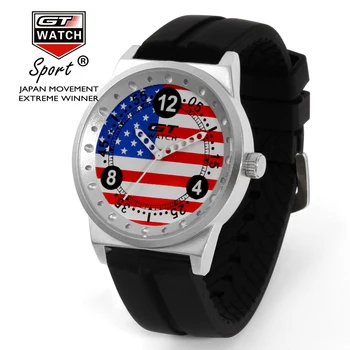 GT часовници луксозна марка, за да гледат мъжете силиконов каучук флаг на САЩ F1 спортни часовници Кварцови часовници часовници reloj hombre