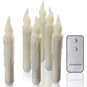 GTBL LED беспламенные конични свещи, 6шт блестящо батарейные заострени свещници с дистанционно управление, 6,7-инчов топло бяло