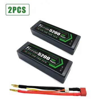 GTFDR 2PCS 2s Lipo Батерия 7.4 V 100C 5200mAh Hard Case Lipo Batteries Pack with 4mm Bullet for 1/8 1/10 RC Car Model Trax
