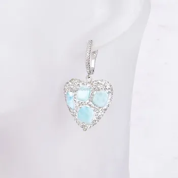 GuaiGuai бижута син Larimar сребро Crystal проправи във формата на сърце виси на лост назад обеци, мода за жени