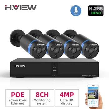 H. View Video Surveillance poe ip camera Kit 4MP видеонаблюдение камера Security System 8CH Outdoor Audio Record H. 265 nvr camera Set