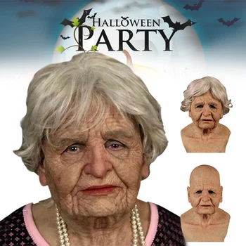 Halloween Party Headgear Старата Жена Пълна Маска За Хелоуин Headgear Силикон Еластичен Прическа Маскарадът Party Mask