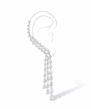 HIBRIDE луксозни мода капки вода CZ дълги обеци четка за жени сватбени украси ухото маншет на партията Brincos Bijoux E-875