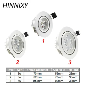 Hinnixy LED издълбана ъглови регулируеми плафониери кухня CE лампа 110-240 v 3 W 5 W 55 мм и 70 мм, 90 мм, изрежете дупка точков лампа