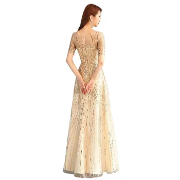 HJZY-110#дълга рокля на булката пайети Златни О-образно деколте выпускное рокля сватбена рокля за абитуриентски бал персонализирате плюс размерът на едро