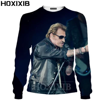HOXIXIB Sweatshirt Women Black 3D Color Print Rock Singer Johnny Hallyday Shirt French Elvis Men Върховете Cosplay Fitness Streetwear