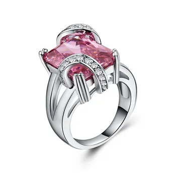 HUITAN класически жена със сребърно покритие розов / лилав / червен основният камък цирконий пръстени, годежни пръстени за жени размера на 6-10