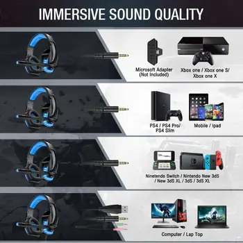 Hunterspide V6 PC gaming намаляване на шума слушалки стерео звук кабелна геймър PS4 микро слушалка с led светлини за XBox One