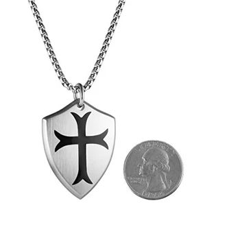 HZMAN Knights Templar Cross Joshua 1:9 Shield колие от неръждаема стомана с 24-инчов веригата