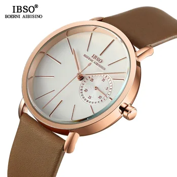 IBSO BRAND Highquality Мъжки Business Watches естествена кожа, Мъжки кварцови часовници Ръчни часовници за мъже Relogio Masculino