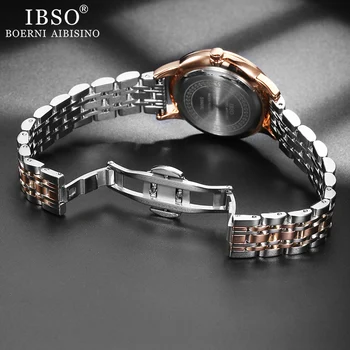 IBSO марка дамски кварцови часовници мода лукс кръгъл циферблат розово злато часовници за дами часовник от неръждаема стомана Montre Femme