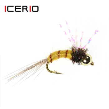 ICERIO 6шт #14 месинг Beadhead Emerger Нимфа мухи летят риболов на пъстърва на стръв