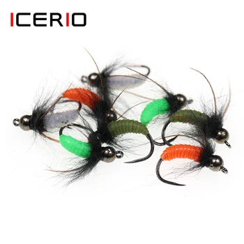 ICERIO 8шт вольфрамовый топчета чешки куки бързо потъва нимфи острица какавида червей мухи летят риболов на пъстърва на стръв стръв без тръни кука