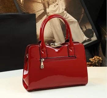ICEV луксозни и висококачествени червени сватбени чанти за жени лачена кожена чанта ladies evening clutch top handle bag solid клип