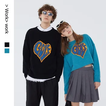ICPANS мъжки пуловер на извънгабаритни пуловер есен 2020 любов Корея стил Мъжки дрехи вязаный трикотаж акрил