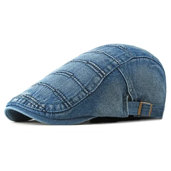 Idopy Unisex Casual Изкуствена Denim Beret Hat British Style Cap Artificial Jean Lvy Caps Newsboy Hats For Men And Women