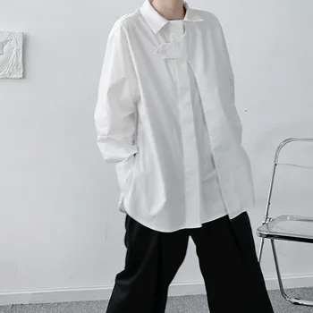 IEFB / мъжки дрехи 2021 Пролет нови ризи с дълъг ръкав черно-бял мода корейски асиметричен разрез свободни голям е размерът на върховете 9Y4019