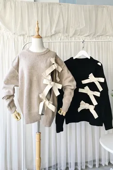 IHOBBY пролет нов выдалбливают плетене на пуловер с рамо лук умре мода момичета плета пуловер корейски пуловери