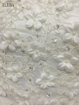 ILUSY прекрасна дантелено сватбена рокля без ръкави A-Line скъпа beading цветя сватбени рокли Vestido De Noiva