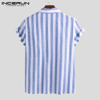 INCERUN 2021 мода ежедневни риза мъжете шарени къс ръкав на ревера на шията дишаща блуза Camisa Masculina марка ризи мъжете S-5XL