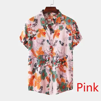 INCERUN мъжки печатна риза с къс ръкав отложной яка риза свободно време за лятна ваканция Хавайски плаж върховете памучен мека блуза, 3XL