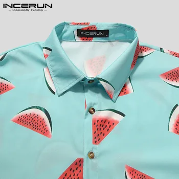 INCERUN мъжки хавайска риза с принтом на ревера къс ръкав плажни ризи Градинска мода дышащее лято Camisa Masculina S-3XL