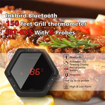 Inkbird IBT-6XS готвене Bluetooth Безжична барбекю термометър фурна дигитален термометър таймер 6probe & USB акумулаторна батерия
