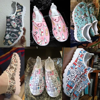 INSTANTARTS 2020 Дамски обувки медицинска сестра сладки модели Ежедневни обувки Slip On Air Mesh марка дизайнерски обувки за бягане, ходене леки маратонки
