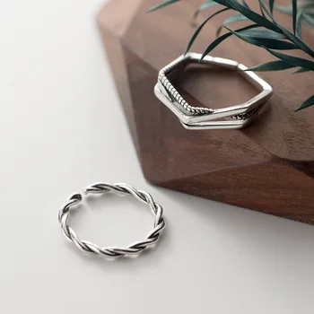 INZATT Real 925 Sterling Silver Vintage Геометричен Adjustable Ring For Fashion Women Party Fine Jewelry минималистични аксесоари