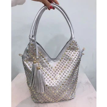 IPinee луксозна мода Диаманти женствена чанта дамски пискюл рамо чанта дами планински кристал преносим чанта