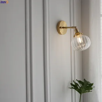 IWHD Nordic Copper LED монтиран на стената лампа в близост до огледалото спални баня Bule Стъклената Топка стенни лампи Wandlamp апликация Murale