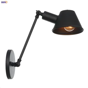 IWHD черно единична люлка ръка, с монтиран на стената лампа, спалня стълба до тавана промишлени реколта, с монтиран на стената лампа, стенни Едисон стил осветление LED