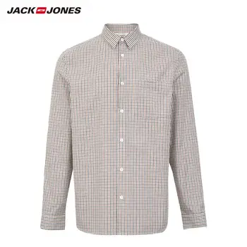 JackJones мъжки удобна памук бизнес ежедневни клетчатая риза с дълъг ръкав, Мъжки дрехи| 219305502