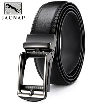 JACNAIP естествена кожа храповик мъжки колани бизнес и отдих автоматично алуминиеви катарами на колани за мъже, високо качество на луксозни колани