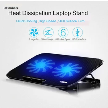 Jelly Comb Laptop Охладител с 2 USB порта и два охлаждащи вентилатора с регулируема скорост на поставка за лаптоп, за 12-15. 6 инча с led дисплей