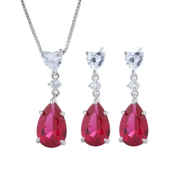 Jellystory luxury charm earring real 925 sterling water drop shape ruby gemstone fine jewelry for women wedding engagement