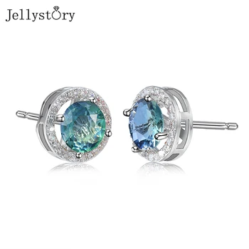 Jellystory дамска мода 8 мм обеци 925 сребърен синьо-зелено през цялата скъпоценен камък обеци за мъже и жени сватбени бижута на едро