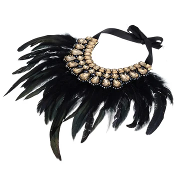 JEROLLIN Luxury Fashion Jewelry Big перо блестящи Кристали, висулка изявление лигавник яка колиета Чар Огърлица за жени
