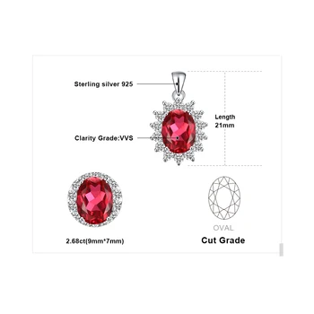 JewelryPalace 3ct създаден червен рубин колие сребро 925 скъпоценни камъни, колиета изявление колие една жена, няма верига