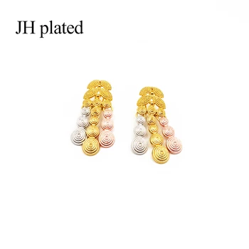 JHplated Етиопия мода Златист цвят комплект бижута за жени цвят огърлица, обеци, пръстен, гривна комплекти Индия булката сватбен подарък
