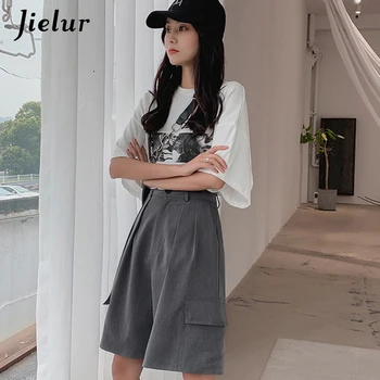 Jielur директни широки шорти Дамски летни 2020 нови корейски свободни BF къси панталони ежедневни черни, сиви карго панталони Женски S-XXL