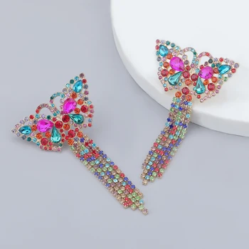 JIJIAWENHUA нов многоцветен кристал пеперуда дизайн виси обеци, дамски бижута горещи продажба на модна колекция от обеци