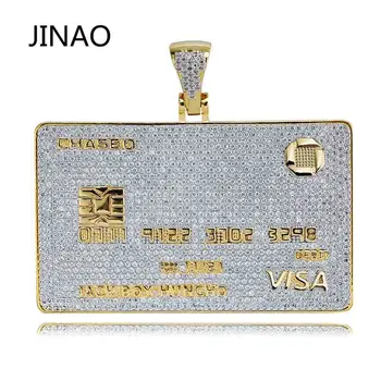 JINAO хип-хоп златна кредитна карта висулка колие микро проправи Циркон леден бижута мъж, за жени, подарък