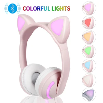 JINSERTA LED Cat Ear шумоподавляющие Bluetooth слушалки светещ стерео слушалки компютърни игри слушалките за деца