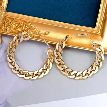 JJFOUCS 2020 корейски Нов златен сребърен цвят верига обеци обръч за жени на популярната метална верига C форма на прост пръстен обеци бижута